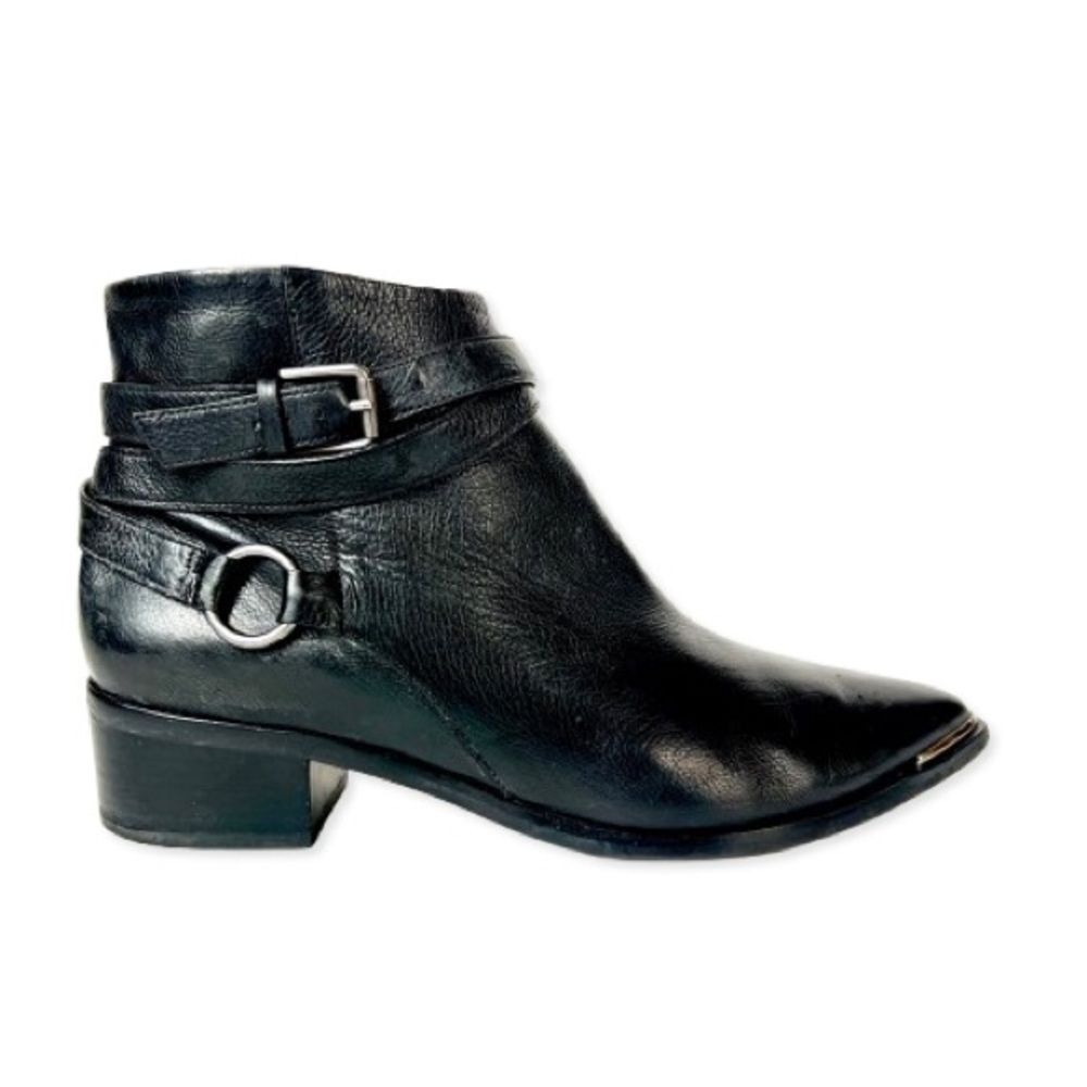 Marc Fisher Yatina Black Leather Bootie Chelsea Boot Zipper Buckle Western - 8.5